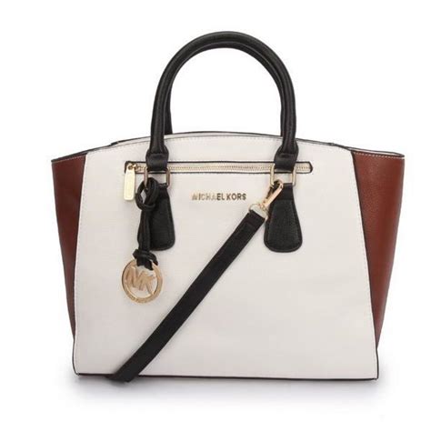 michael kors sophie large white brown satchels|Michael Kors leather satchels.